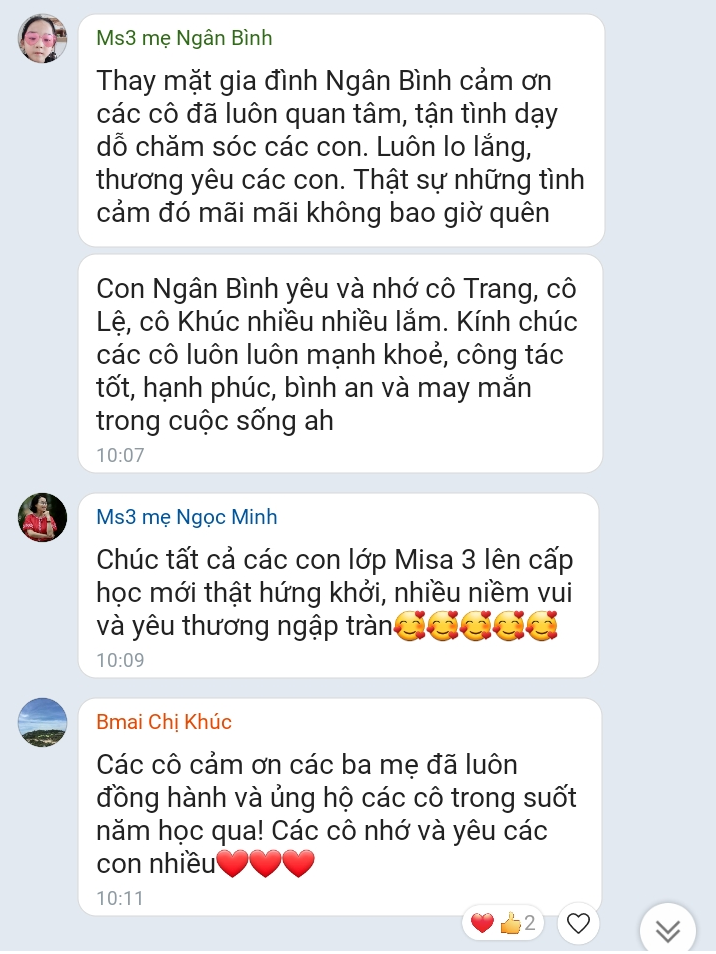 Lời tri ân thầy cô của phụ huynh trường Mầm non Ban Mai