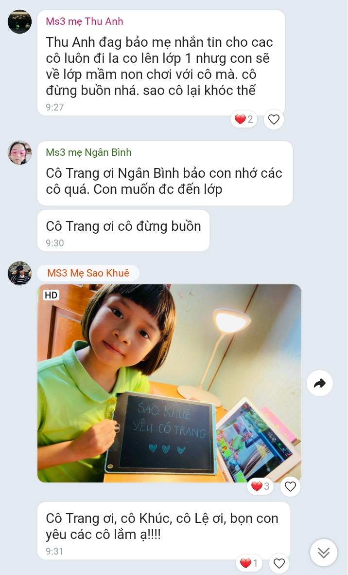 Lời tri ân thầy cô của phụ huynh trường Mầm non Ban Mai