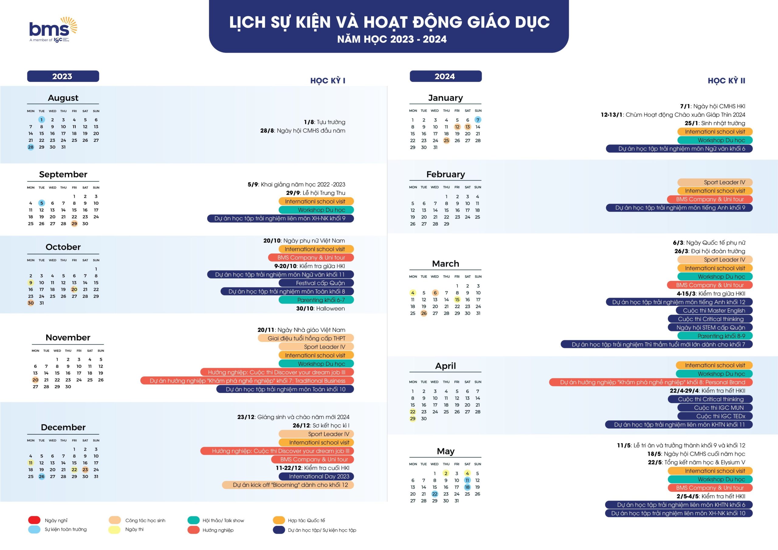 Trường Trung học - Lưới sự kiện năm học 2023 -2024